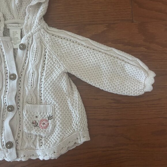 Cynthia Rowley Embroidered Cable Knit Hooded Cardigan Size 12 Months Floral - Picture 5 of 8